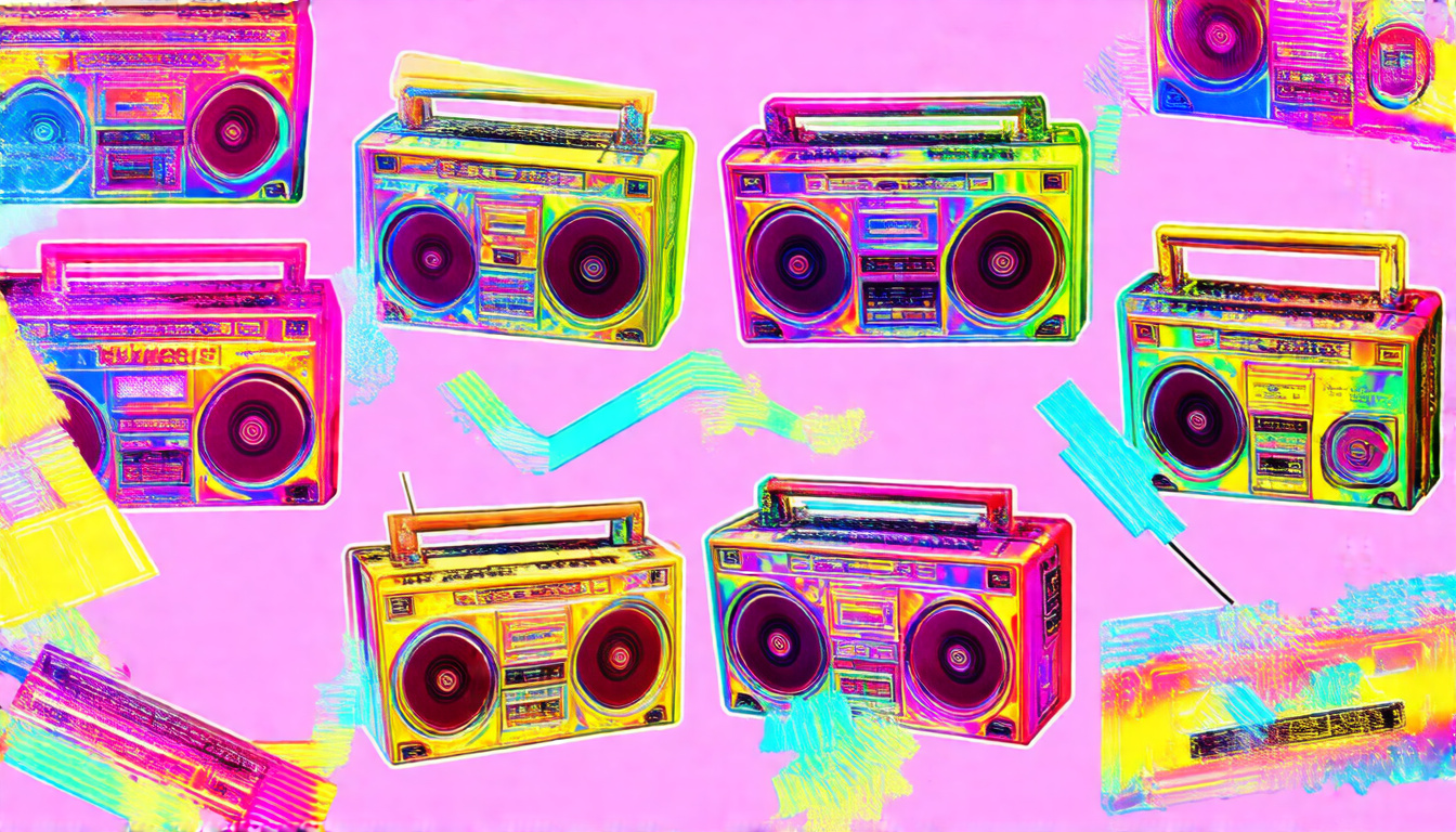 90s Holographic Stickers: Boombox Shine Decals