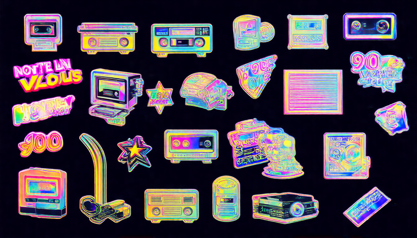 90s Holographic Stickers: VHS Aesthetic Set