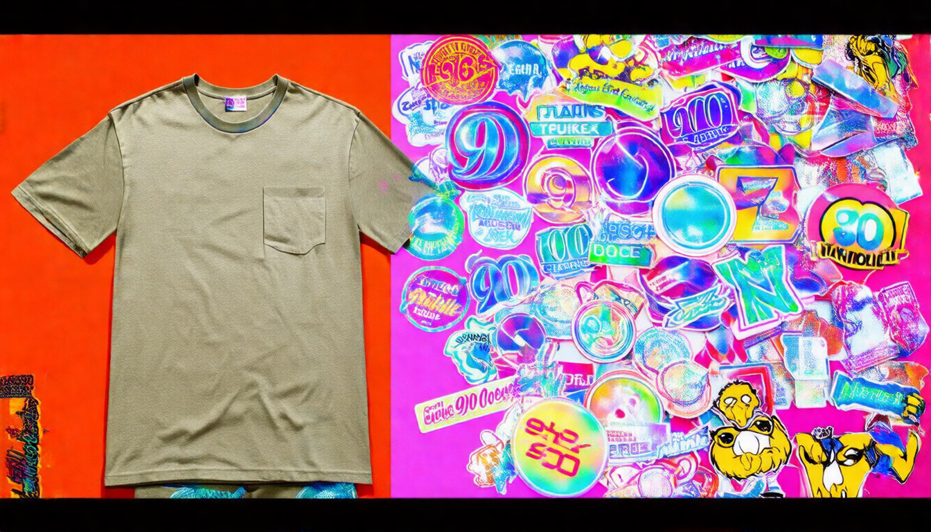 Organic Cotton Tee‑Matching 90s Holographic Stickers: Parody‑Safe Retro Logos