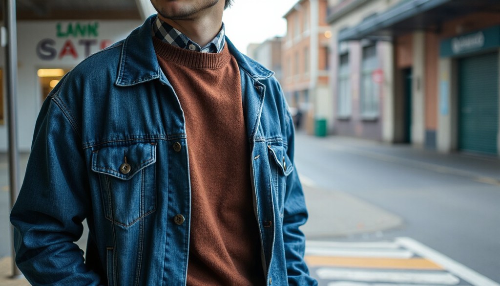 How to layer a retro crewneck under a denim jacket