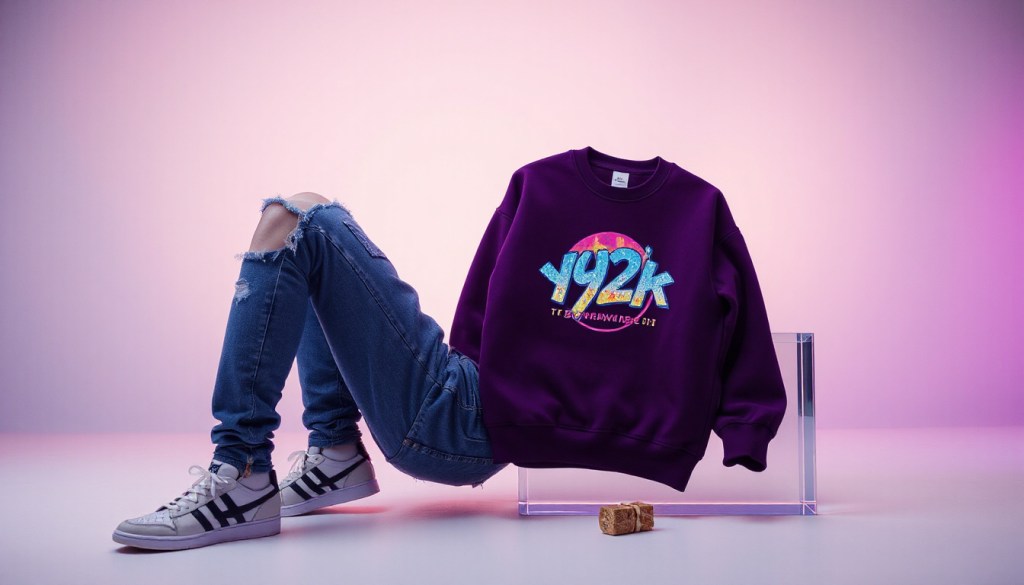 How to style a vaporwave sweatshirt with jeans and sneakers
