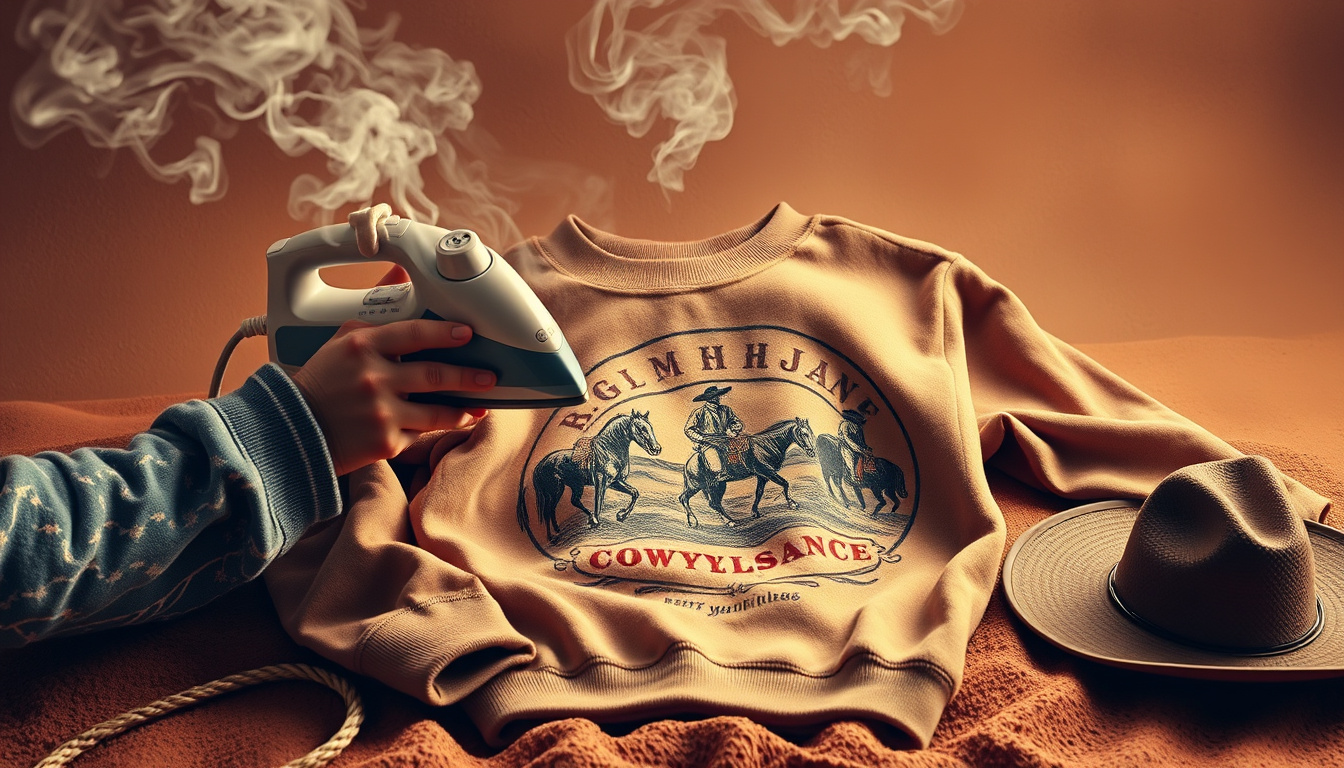 Cowboy renaissance sweatshirt ironing and steaming safely around prints