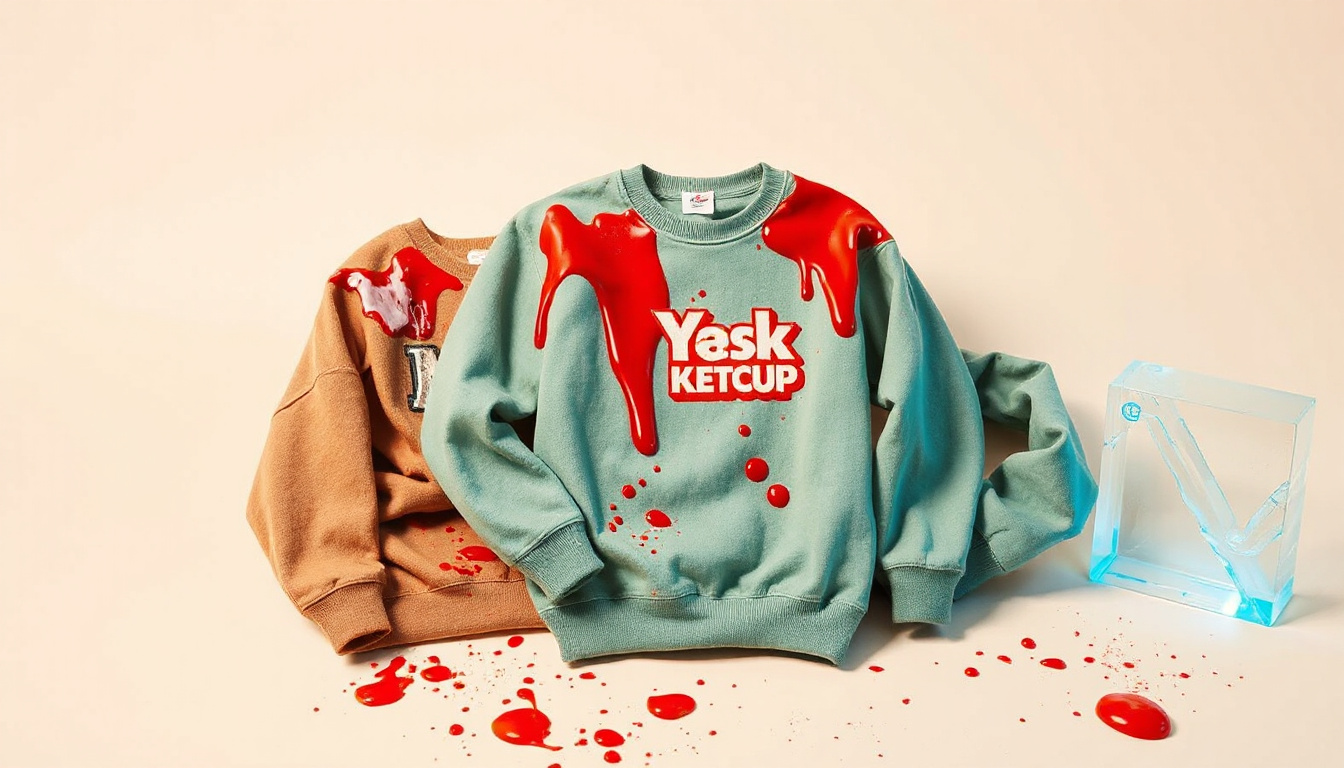 ketchup and tomato sauce on crewnecks