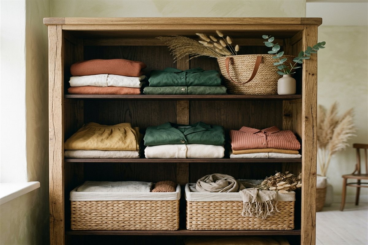 Organized seasonal wardrobe of organic clothing — seasonal wardrobe rotation